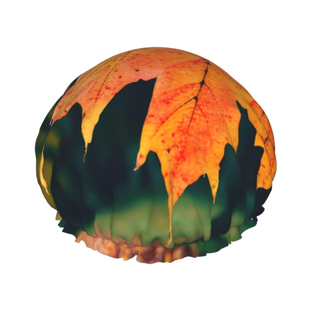 Autumn pattern Double Layer Waterproof Shower Cap - Women's Lightweight, Portable, Soft, Reusable Bath Accessory