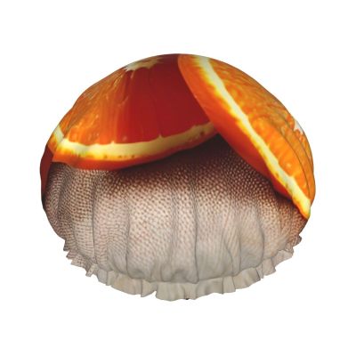 Orange Fruit Double Layer Waterproof Shower Cap - Women's Lightweight, Portable, Soft, Reusable Bath Accessory