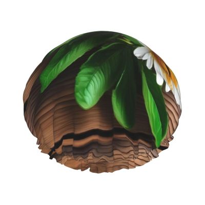 Teal Flower on Plank Double Layer Waterproof Shower Cap - Women's Lightweight, Portable, Soft, Reusable Bath Accessory