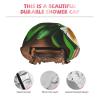 Teal Flower on Plank Double Layer Waterproof Shower Cap - Women's Lightweight, Portable, Soft, Reusable Bath Accessory view 4