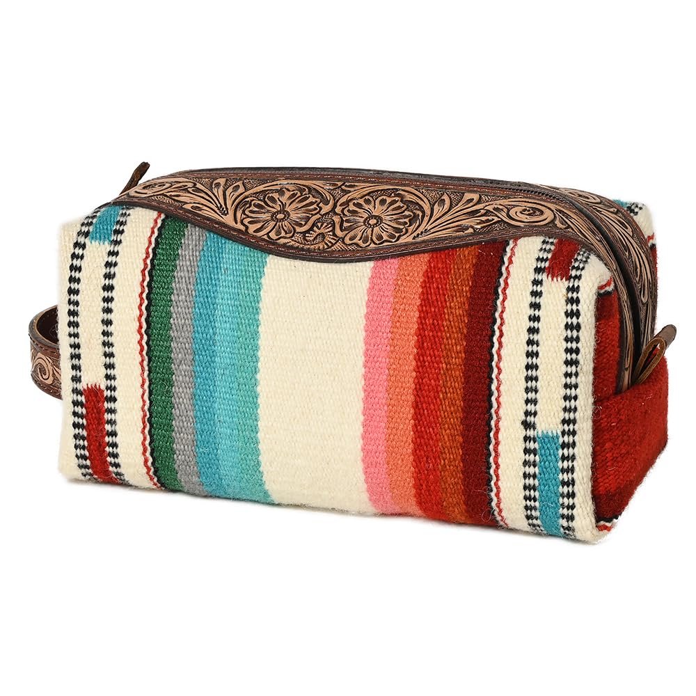 American Darling Toiletry Hand Tooled Saddle Blanket Fabric Genuine Leather Western Women Bag Handbag Purse | for Cute