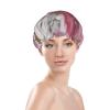 Pink White Marble Pattern Double Layer Waterproof Shower Cap - Women's Lightweight, Portable, Soft, Reusable Bath Accessory view 2