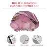 Pink White Marble Pattern Double Layer Waterproof Shower Cap - Women's Lightweight, Portable, Soft, Reusable Bath Accessory view 4