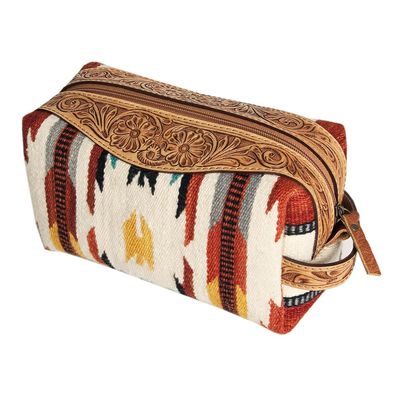 American Darling Toiletry Hand Tooled Saddle Blanket Fabric Genuine Leather Western Women Bag Handbag Purse | for Cute