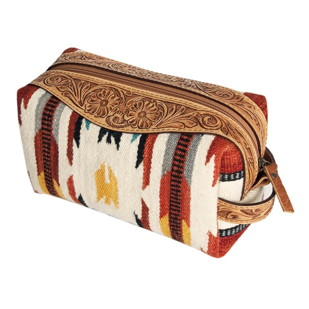 American Darling Toiletry Hand Tooled Saddle Blanket Fabric Genuine Leather Western Women Bag Handbag Purse | for Cute