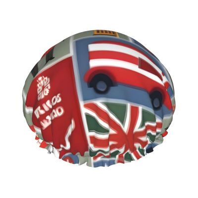 Double Layer Waterproof Shower Cap for Women - Lightweight, Portable, and Reusable Bath Accessory for Long Hair England Symbols