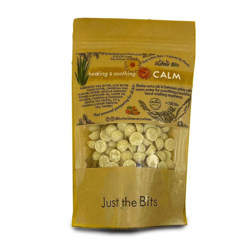 Calendula & Turmeric- Organic.Calm Butter Bits lotion bars-for dry hands in to-go sustainable packaging. Vegan- Organic- No Beeswax- ingredients clean enough to eat! (Medium - 100 Just the Bits)