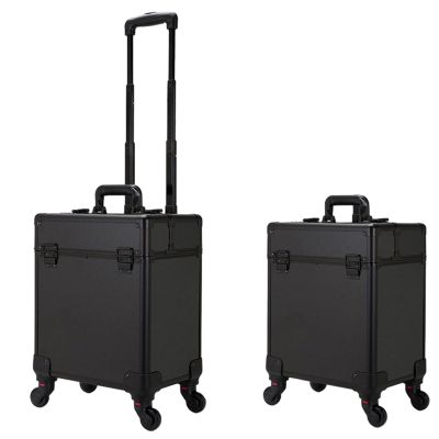 AHDFY Vanity Case Trolley, Portable Makeup Case, LED Lights Professional Cosmetic Organizer Studio, Extendable Trays, Makeup and Makeup Artist Luggage, Black