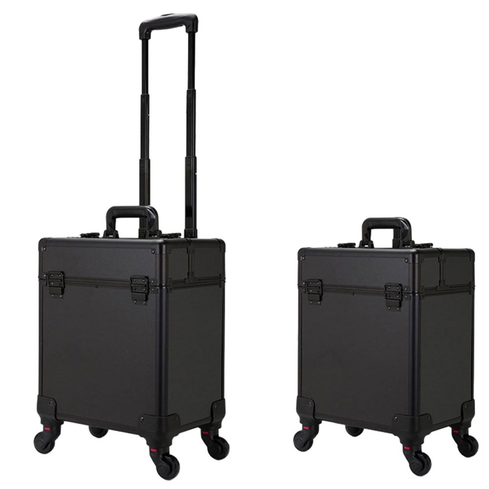 AHDFY Vanity Case Trolley, Portable Makeup Case, LED Lights Professional Cosmetic Organizer Studio, Extendable Trays, Makeup and Makeup Artist Luggage, Black