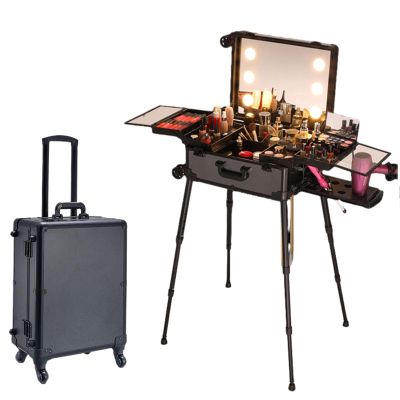 AHDFY 22 in Large Capacity Make Up Beauty Trolley Case,with Led Lights, Lockable Cosmetic Organizer Professional Cosmetic Box, Cosmetics Art Cosmetic Box for Travel