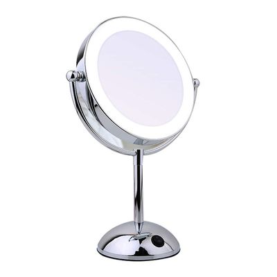 Led Makeup Mirror Double-Sided Makeup Mirror with and Magnification 10X Magnifying Mirror with Light Brightness Adjustable (Color : Silver)