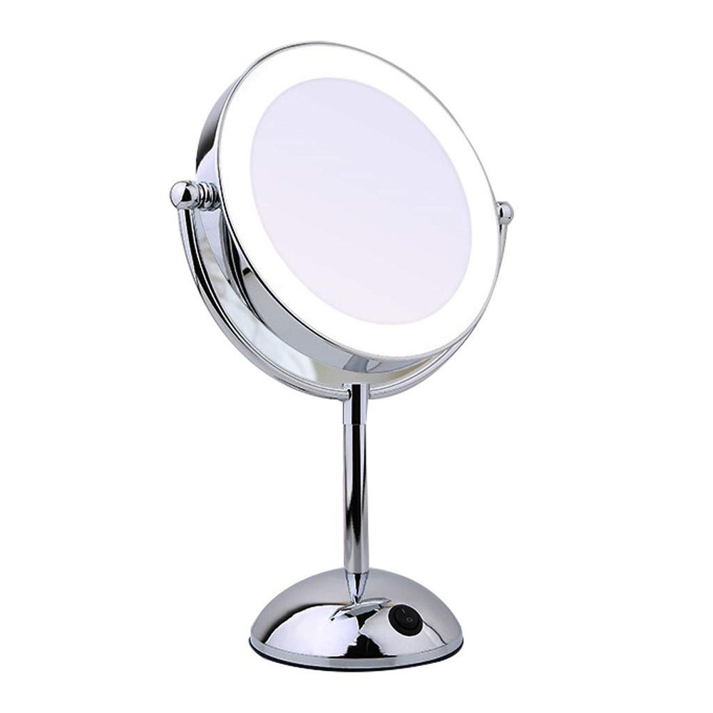 Led Makeup Mirror Double-Sided Makeup Mirror with and Magnification 10X Magnifying Mirror with Light Brightness Adjustable (Color : Silver)