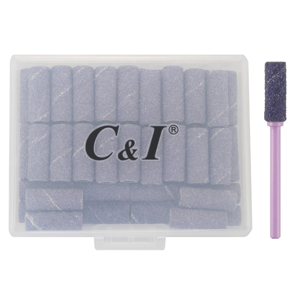 C & I Nail Drill Bits 50pcs Mini Sanding Bands & 1pc Mini Mandrel Acrylic Gel Nails Remove Fake Nails Shaping Cuticle & Nail Prep Function Nail Supplies for Nail Techs (150 Middle-M,Purple)
