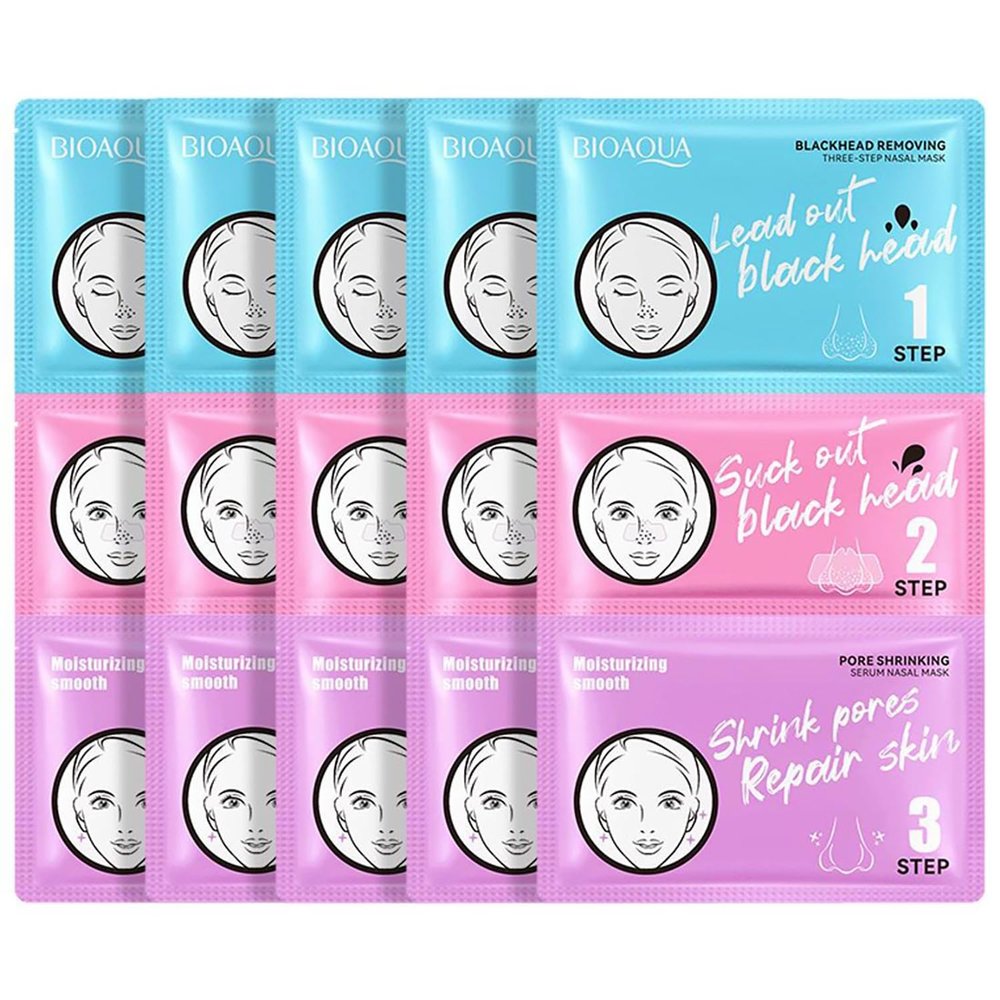 BIOAQUA Blackhead Removing 3-Step Nasal Mask Cleansing Pore Shrinking Serum Moisturizing Smooth Whiteheads Nose Patches (7g+7g+7g) x5pcs