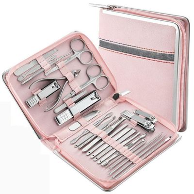 26 Pcs Manicure Set Stainless Steel Nail Clippers Cuticle Nipper Pedicure Care Tool Dead Skin Scissor Cleaning Grooming,Pink