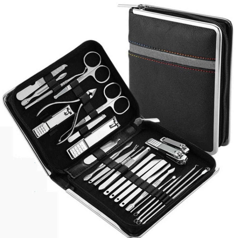 26 Pcs Manicure Set Stainless Steel Nail Clippers Cuticle Nipper Pedicure Care Tool Dead Skin Scissor Cleaning Grooming,Black