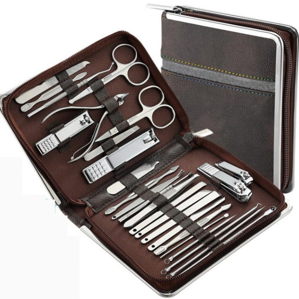 26 Pcs Manicure Set Stainless Steel Nail Clippers Cuticle Nipper Pedicure Care Tool Dead Skin Scissor Cleaning Grooming,Coffee