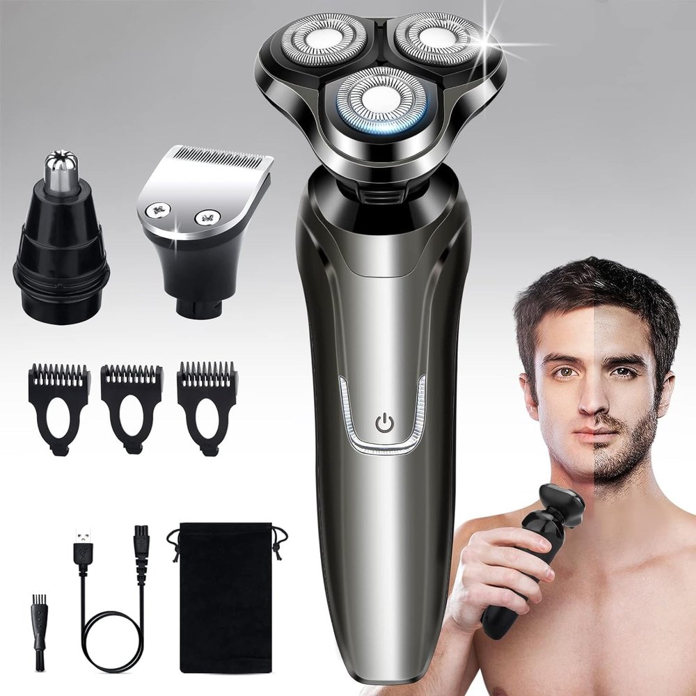 Electric Razor for Men, 2023 Mens Electric Shavers Rotary Replacement/Waterproof/Rechargeable, Electric Shaver for Men Cordless Floating Head Replaceable Blades, Portable Travel Razor Idea Men Gift