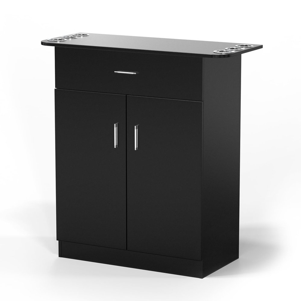 OmySalon Salon Storage Station, Barber Stations Beauty Salon Spa Equipment, Free Standing Cabinet with 1 Drawers, 1 Storage Cabinet, 6 Hair Dryer Holders for Hair Styling, Black