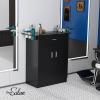 OmySalon Salon Storage Station, Barber Stations Beauty Salon Spa Equipment, Free Standing Cabinet with 1 Drawers, 1 Storage Cabinet, 6 Hair Dryer Holders for Hair Styling, Black view 3