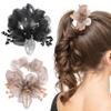 HLTOO 2 Pack Flower Hair Scrunchies, Leaf Elastic Hair Ties, Acrylic Rhinestone Hair Band, Ponytail Holders, Hair Accessories, for Women and Girls, Black and Champagne view 1