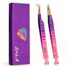 Zane L.A. Nano Fiber Tip Professional Eyelash Extension Tweezers, made with Japanese Stainless Steel, Unique Heart Design (Pink and Purple) view 1