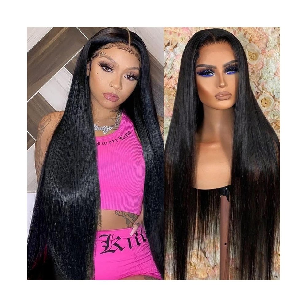 Headband Wig HD Transparent 6x6 Lace Closure Wig Pre-plucked Straight Peruvian Human Hair Wig 14-40 Inch Remy Hair Straight Lace Closure Wigs for Women Glueless Wigs ( Color : 6X6 closure wig 180 dens