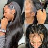 Headband Wig HD Transparent 6x6 Lace Closure Wig Pre-plucked Straight Peruvian Human Hair Wig 14-40 Inch Remy Hair Straight Lace Closure Wigs for Women Glueless Wigs ( Color : 6X6 closure wig 180 dens view 3