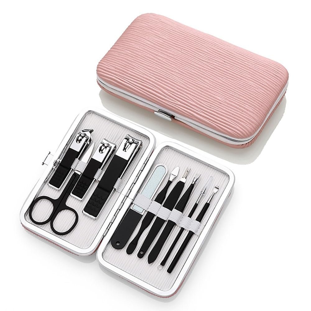 10 Pcs Manicure Set, Manicure Set Nail Clippers Kit, Professional Stainless Steel Nail Care Tools With Pink Leather Travel Case 10 In 1, Nail Care Tools For Travel Home