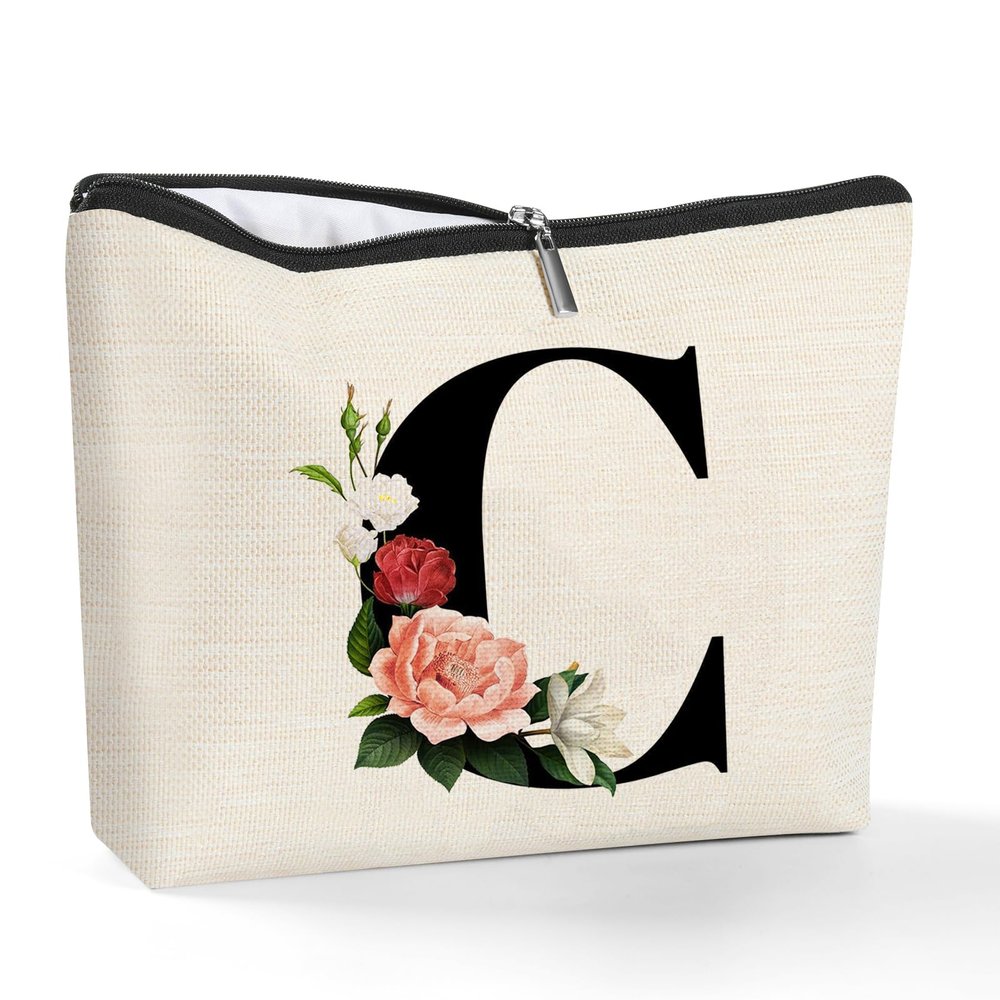 Personalized Initial Makeup Bag for Women, Letter C Cosmetic Bags Toiletry Pouch A-Z Letters Make up Bag Monogrammed Toiletry Bags, Birthday Gifts for Women Mom (C)