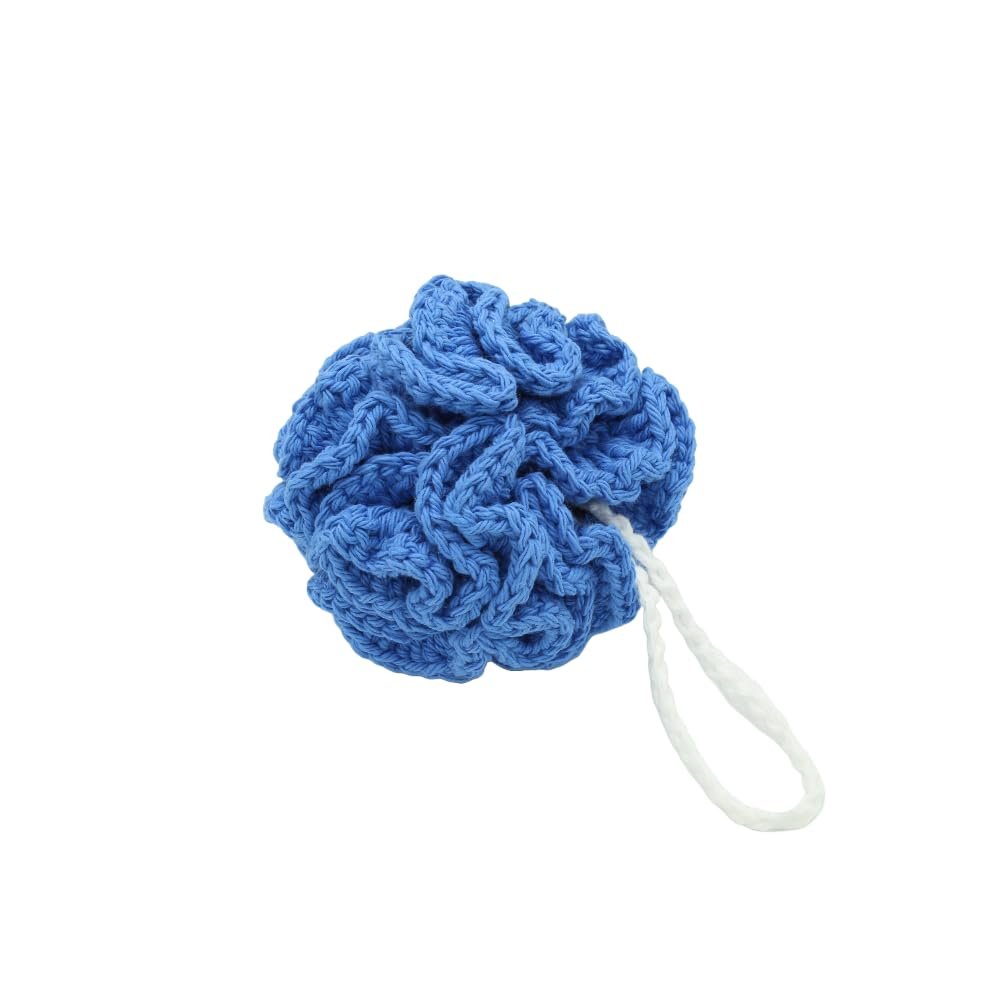 100% Cotton | Body Shower Pouf | Blue Modern | Blue with white center