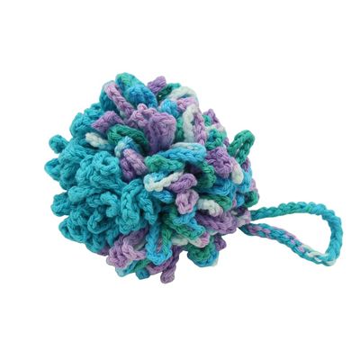 100% Cotton | Body Shower Loopy Pouf | Beach Ball and Blue Mod | Half Blue Modern and Half variegate blue, white lavender