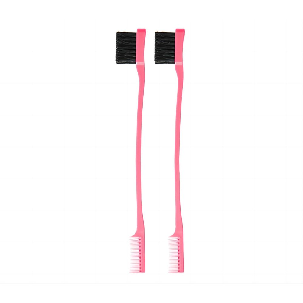 2 double headed eyebrow brushes, makeup and eyebrow trimming tools, eyebrow combs, black soft haired eyebrow combs (pink)