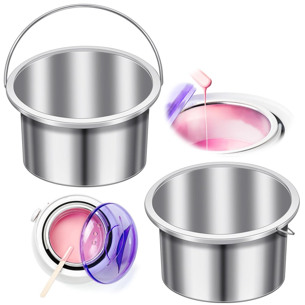 BBTO 2 Pcs Wax Pot Wax Melt Warmer Replacement Inner Pot Liner 14oz Metal Tin 4'' Portable Hair Removal Waxing Bowl Container for 500 ml Hair Removal Machine
