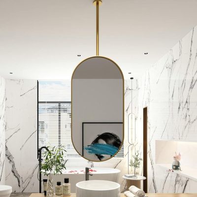 YLQFGUVWK Ceiling Mirror with Metal Hanging Rod, Ceiling Mounted Mirror for Bathroom Vanity Shaving, Wall Vanity Mirror for Entrance Bedroom Living Room (Size : 50cmx70cm)