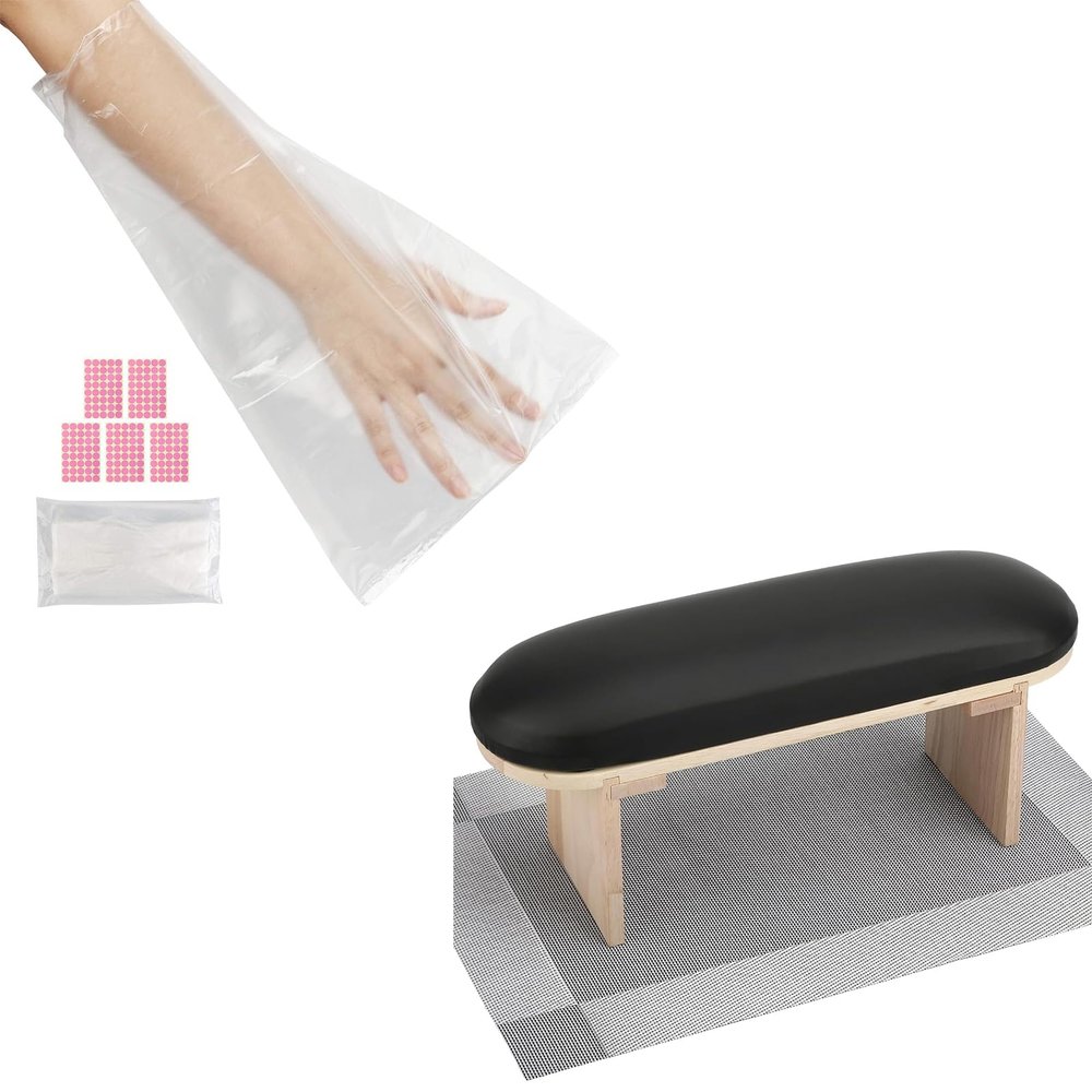 Segbeauty Paraffin Wax Bags for Hands & Feet, 100 Counts Plastic Paraffin Wax Liners & Leather Hand Rest for Nails Tech, Hand Rest Pillow with Nail Cushion, Professional Nail Arm Rest Nail Tech Table