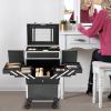 BANLICALI Makeup Train Case, Rolling Makeup Case with 4 Wheel, Mirror and Retractable Handle, Free Standing Cosmetics Storage Organizer Make-Up Station for Salons Homes Parties Black+Silver Load 15kg view 2