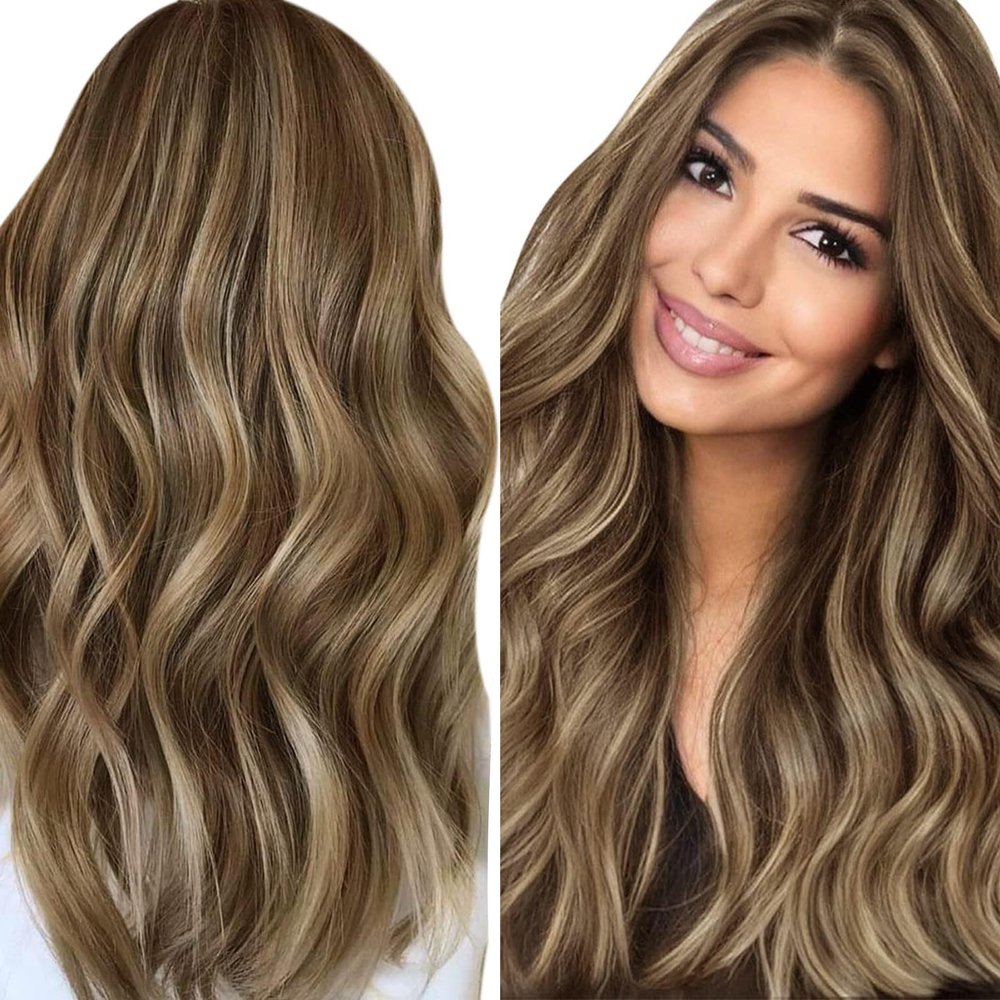 100g Sunny Tape in Extensions Human Hair Brown Highlight Tape in Hair Extensions Chocolate Brown Highlight Caramel Blonde 22inch