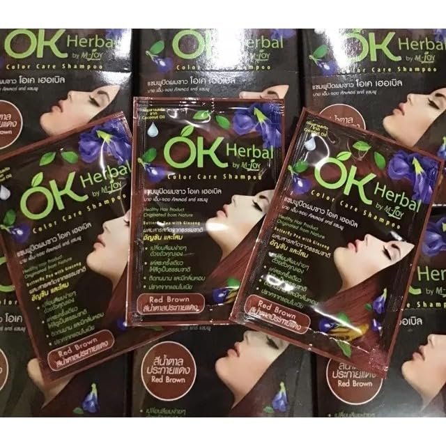 5 Packs Hair color change with herbs OK HERBAL Color Care Shampoo 30ml(Dark Brown)