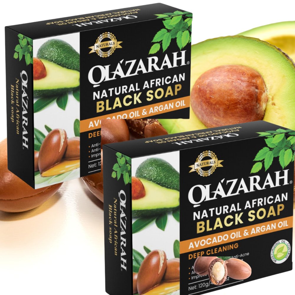 African Natural Black Soap w/Avocado & Argan Oil, Moisturizing Exfoliating Smoothing (2pks), 4 oz