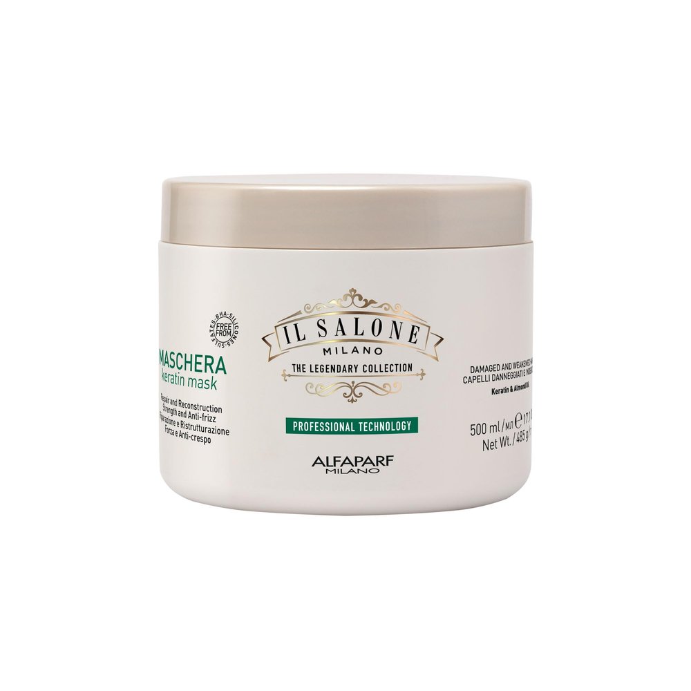 Il Salone Milano Professional Keratin Hair Mask - Damaged Hair Treatment with Almond Oil + Vitamin E to Repair, Nourish and Strengthen Hair Fibers - Premium Quality (16.9 oz / 500 ml)