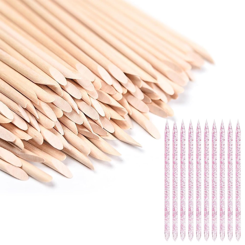 KADS 110 Pcs Disposable Nail Cuticle Pusher Sticker Nail Care Sticks, Cuticle Manicure and Pedicure Stick for Fingernail, Cleaning Cuticle Stick