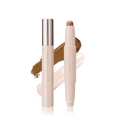 Cream Contour Sticks,Shades with Highlighter & Bronzer,Non-greasy and Waterproof Contouring Pen,Easy to Sculpt the Face and Create a Lightweight Finishing Makeup (02#Bronzer contour and glow sticks)