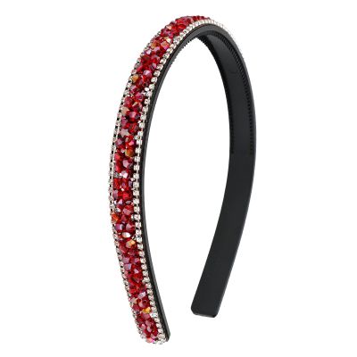 Wecoe Red Rhinestone Headband Women Comb Headband with Teeth Bling Sparkly Beaded Head Band Non Slip Fashion Hair Band Birthday Homecoming Hair Accessories For Women Girls Gifts