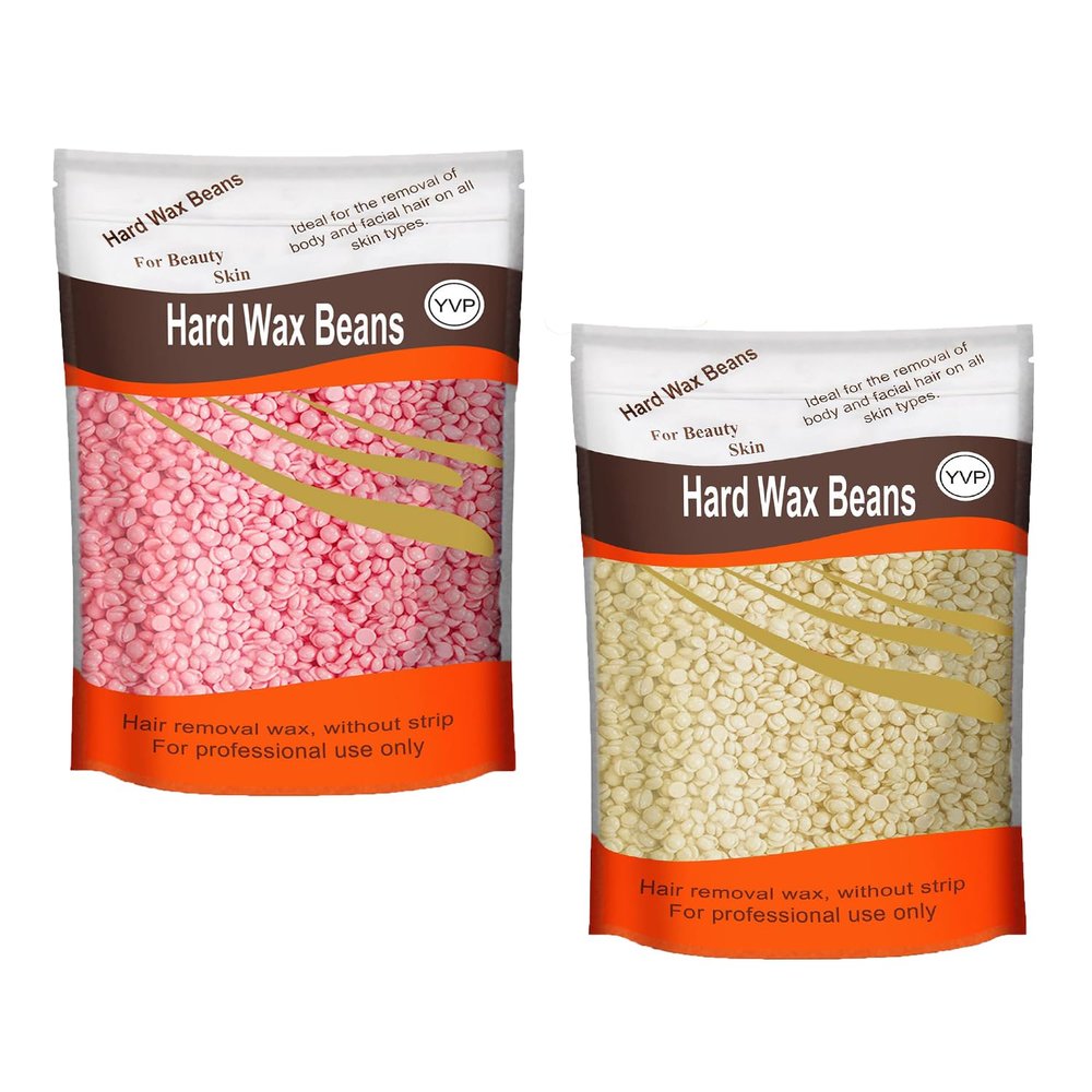 1.3lb Hard Wax Beads for Hair Removal, Yovanpur Pearl Wax Beads for Brazilian Waxing, Waxing Beans for Sensitive Skin, 21oz Face Eyebrow Back Legs At Home with 20pcs Wax Sticks (Rose pink & Cream)