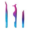 3pcs Eyelash Tweezers, 3 Styles Lash Tweezers with Comb Stainless Steel False Lash Application Tool Eyebrow Tweezers Makeup Tool for Cluster Individual Lash (Purple Blue Gradient) view 1