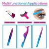 3pcs Eyelash Tweezers, 3 Styles Lash Tweezers with Comb Stainless Steel False Lash Application Tool Eyebrow Tweezers Makeup Tool for Cluster Individual Lash (Purple Blue Gradient) view 3