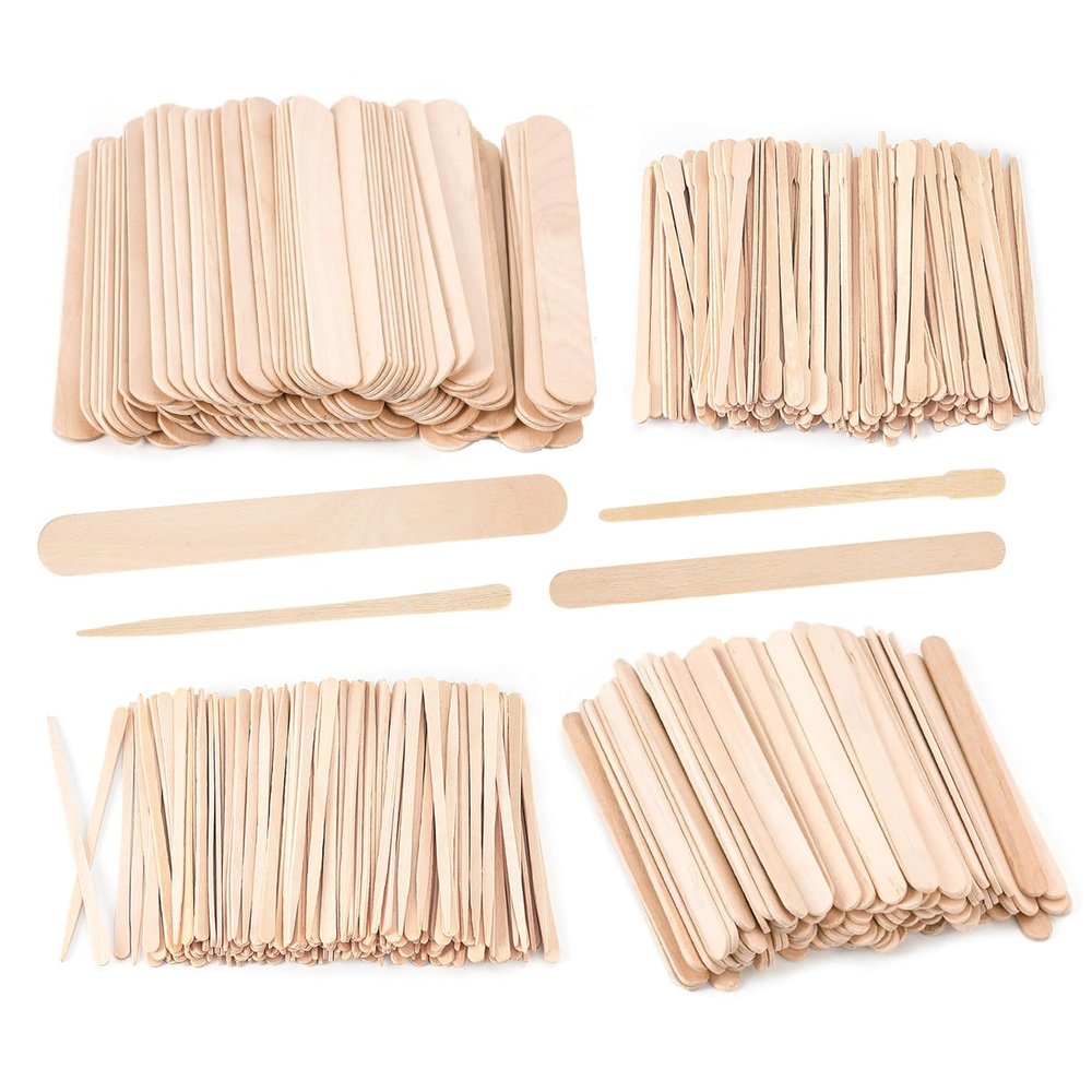EWVVSS 4 Style 1000 Pcs Waxing Sticks Assorted Wax Applicator Sticks for Body Legs Face with Small Medium Large Sizes Wood Popsicle Sticks for Waxing Or Wood Craft Sticks