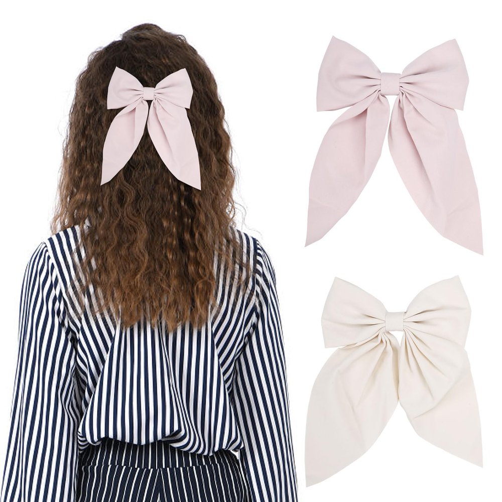 2 Pairs Dog Ears Hair Bow Clips for Toddler Kids Adult Hair Bow Barrettes Glitter Bows Halloween Kids Hair Accessories, Animal Cosplay for Birthday Costume Party Favor Decorations (Off white + pink)