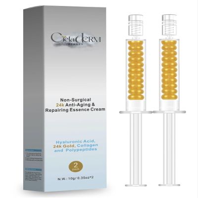 Under Eye 24K Gold Gel |Reduce Fine Lines, Dark Circles, Puffy Eyes, Undereye Bags| Advanced Night Anti Wrinkle Repair Eye Solution Gel-Cream | Facelift Essence Cream | 2 Syringe Pack